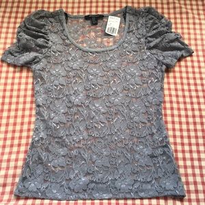 Forever 21 Grey Sheer Lace Top Size Medium